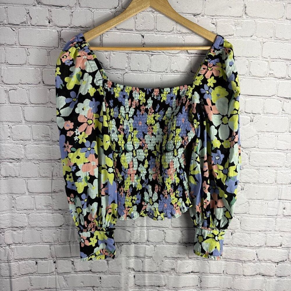 Free People Ariana Floral Puff Sleeve Top Size Large K